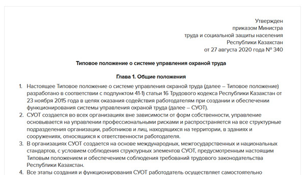 Типовое положение о системе охраны труда. Типовое положение о системе охраны труда